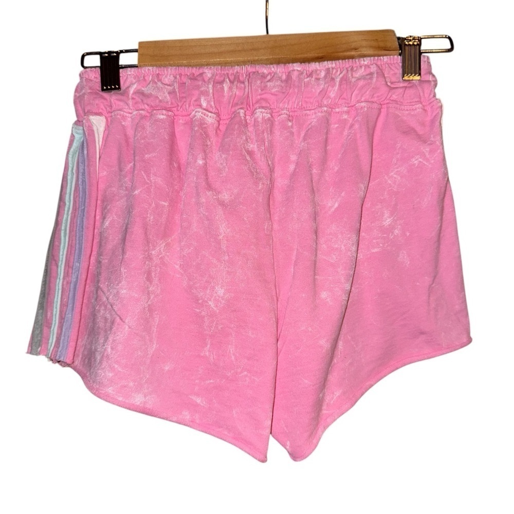 NWT BLOOM + POP Pink Stripe Acid Wash Raw Edge Juniors Short Shorts Barbiecore S - Picture 6 of 14